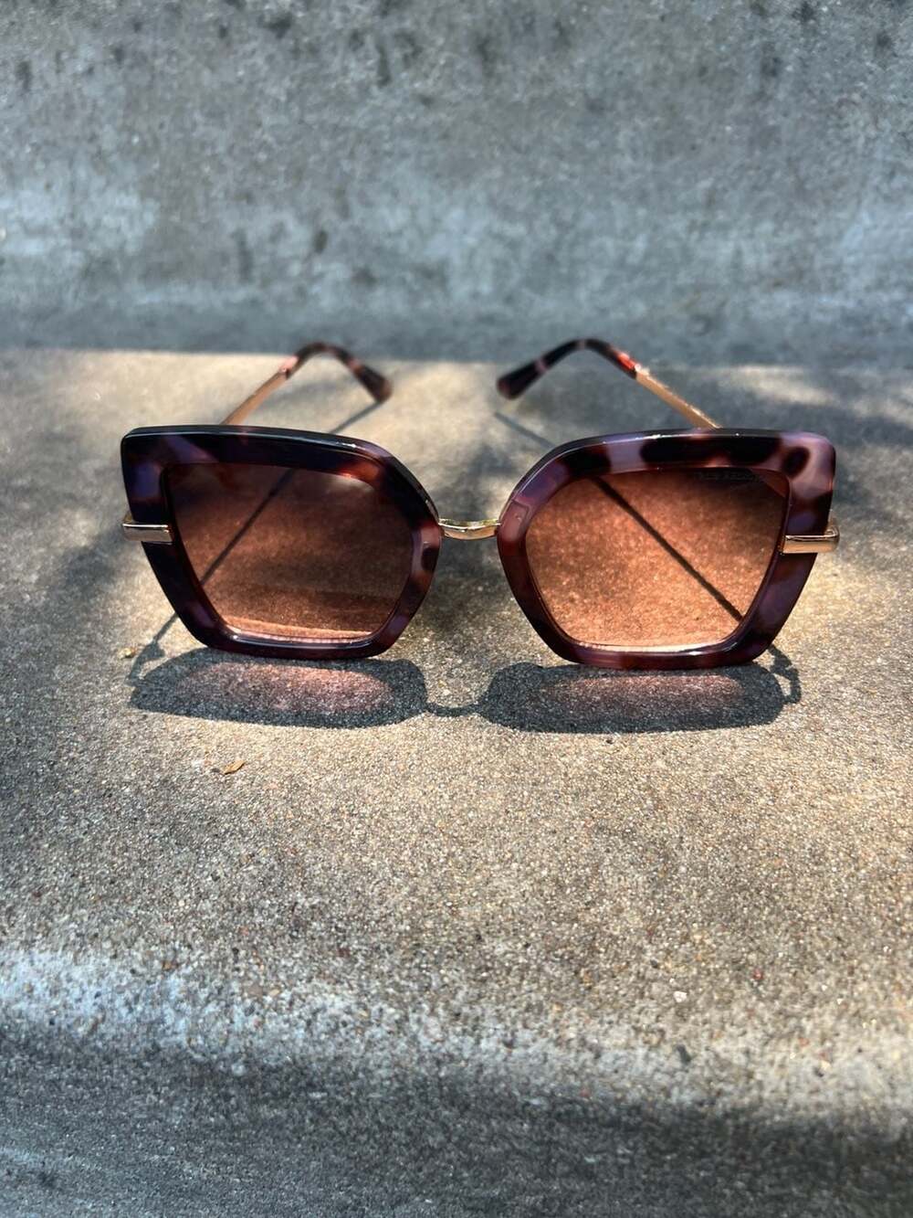 True Religion Tortoise Square Butterfly Sunglasses with Rose Gold Arms